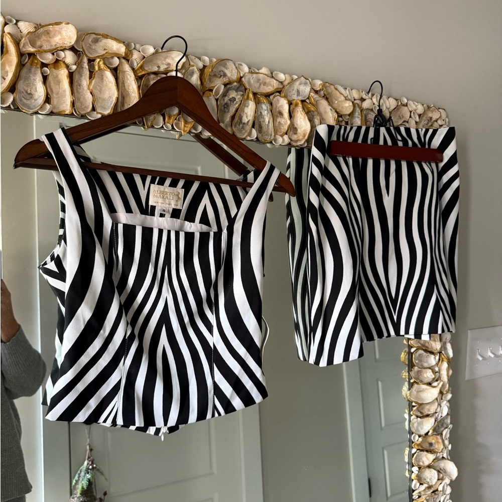 Alberto Makali Zebra Print Two-Piece Set Top & Skirt Black White Size 4 NWT
